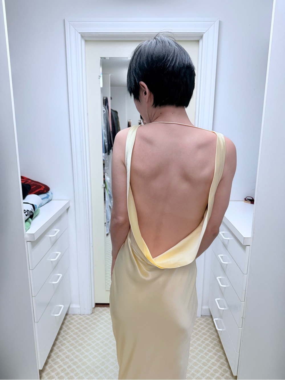 NWOT Michael Lo Sordo Silk Pale Yellow Cowl Neck Slip Dress, Size US 6 - Picture 7 of 7
